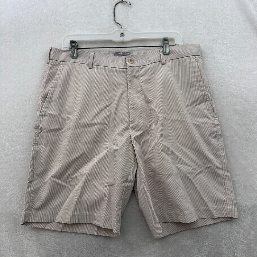 Peter Millar Shorts Mens 35 Beige Strioped Salem Wicking Golf Performance EB84